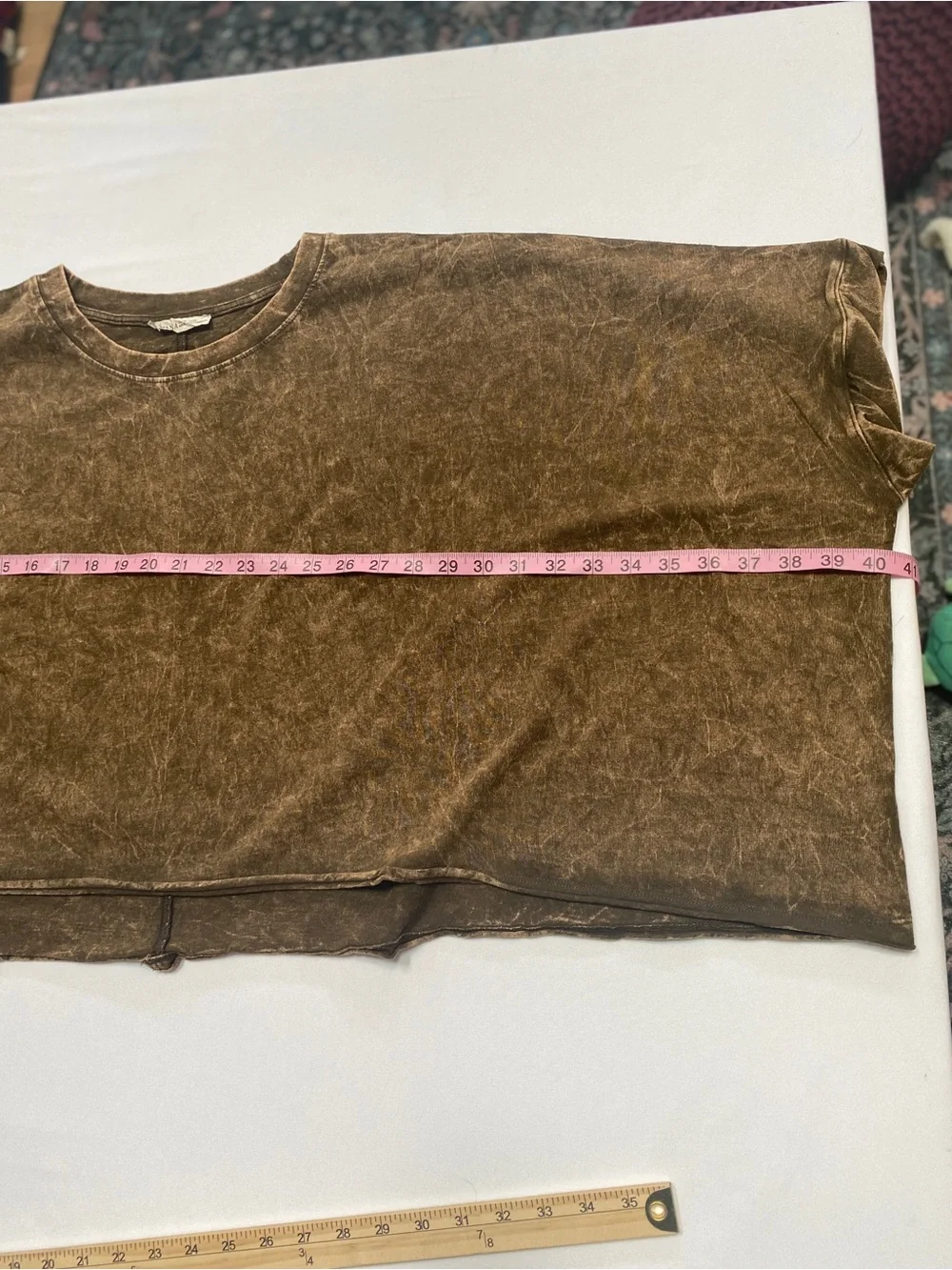 Zenana One Size Brown Mineral Wash Cropped Oversized T-Shirt Top